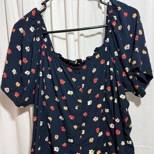 Madewell puff sleeve button up top Navy with flowers